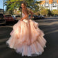 Light pink tulle elegant long ball gown evening dress bridal shower guest dress nv268