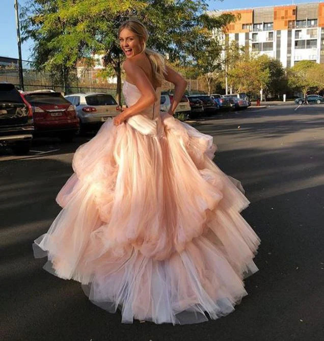 Light pink tulle elegant long ball gown evening dress bridal shower guest dress nv268