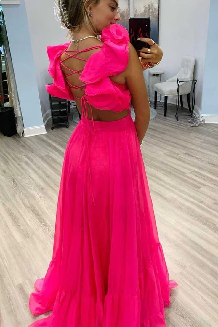 A-Line Fuchsia Chiffon Long Prom Dresses nv1305