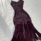 Dark purple fashion exquisite beaded spaghetti straps long satin evening gown prom dress party dress nv1376