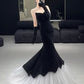 Black Luxury Mermaid Velvet Evening Gown Long Ball Gown with Gloves Evening Dress Party Dress nv2272