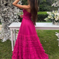 Pink Sweetheart Multilayer Prom Dress Strapless A-line Tulle Maxi Dress nv1188