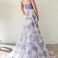 Lavender Spaghetti Straps V Neck Floral Chiffon Prom Dress nv1320