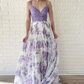 Lavender Spaghetti Straps V Neck Floral Chiffon Prom Dress nv1320