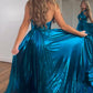 Peacock Blue Halter Neck A-Line Long Prom Dress With Split  nv1638