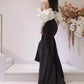 Black off-shoulder white short-sleeved satin mermaid black satin long ball gown evening dress party dress nv2528