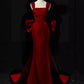 Red simple and elegant mermaid slim strapless long sleeveless ball gown evening dress nv1807