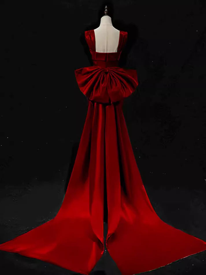 Red simple and elegant mermaid slim strapless long sleeveless ball gown evening dress nv1807