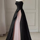 Black simple elegant A-line off-shoulder long satin ball gown evening dress party dress nv2563