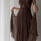 Vintage A Line Straps Floor Length Brown Prom Dresses nv1696