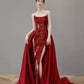 Red Mermaid Off-the-shoulder Sequined A-line Long Slit Ball Gown Evening Gown Party Dress nv2515