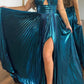 Peacock Blue Halter Neck A-Line Long Prom Dress With Split  nv1638