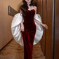 Burgundy Fashion Elegant Sweetheart Neck Long Velvet Mermaid Off-shoulder Ball Gown Evening Dress nv3654