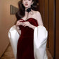 Burgundy Fashion Elegant Sweetheart Neck Long Velvet Mermaid Off-shoulder Ball Gown Evening Dress nv3654