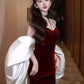 Burgundy Fashion Elegant Sweetheart Neck Long Velvet Mermaid Off-shoulder Ball Gown Evening Dress nv3654