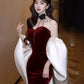 Burgundy Fashion Elegant Sweetheart Neck Long Velvet Mermaid Off-shoulder Ball Gown Evening Dress nv3654