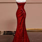 Burgundy shiny sexy long elegant sequined mermaid slim fishtail ball gown evening dress nv3406