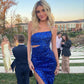 Beautiful royal blue ball gown sexy slit evening dress nv1798