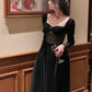 Black fashion elegant velvet dress women vintage long sleeve evening party dress midi dress autumn winter dress prom dress statues dress to impress nv2571