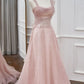 Pink Elegant Spaghetti Strap A-Line Sparkling Beaded Sleeveless Formal Wedding Party Prom Evening Gown Bridesmaid Dresses banquet outfit nv2994