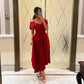 Robe de soirée rouge en mousseline à volants, épaules dénudées, robe de bal, robe de soirée, robe d'anniversaire, nv2197