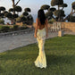 Yellow Fashion Elegant V-neck Mermaid Tulle Sequin Long Ball Gown Evening Gown Party Dress nv2441