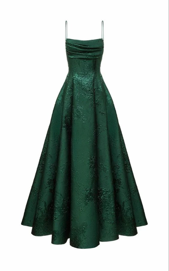 Green Vintage Fashion Elegant Spaghetti Strap A-Line Long Ball Gown Evening Dress nv3656