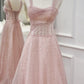 Pink Elegant Spaghetti Strap A-Line Sparkling Beaded Sleeveless Formal Wedding Party Prom Evening Gown Bridesmaid Dresses banquet outfit nv2994