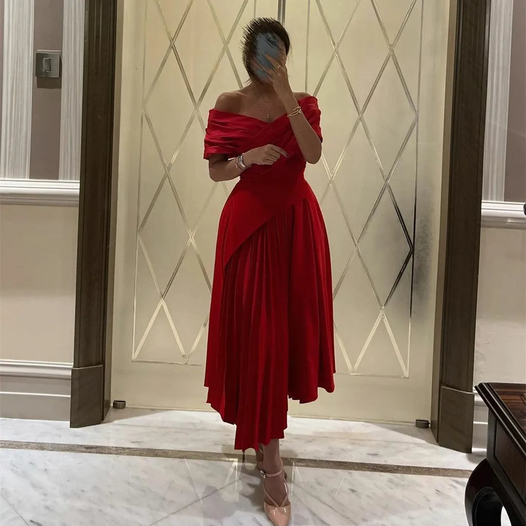 Robe de soirée rouge en mousseline à volants, épaules dénudées, robe de bal, robe de soirée, robe d'anniversaire, nv2197