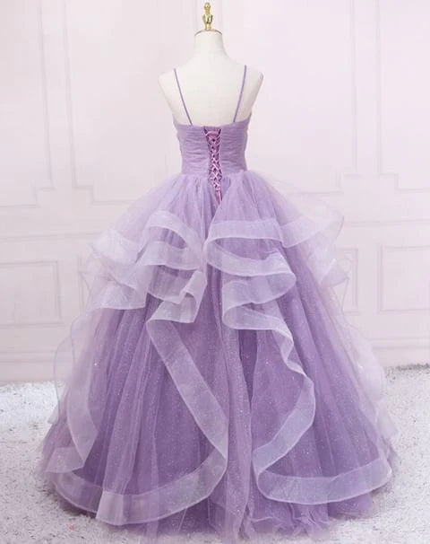 Green/Purple/Blue Fashion Elegant Spaghetti Strap Long Organza Ruffles Ball Gown Evening Gown Graduation Gown Adult Ceremony Gown nv26