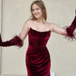 Strapless Mermaid Burgundy Velvet Short Prom Dress Mermaid Wine Red Homecoming Dress Burgundy Velvet Formal Evening Dress  nv1568