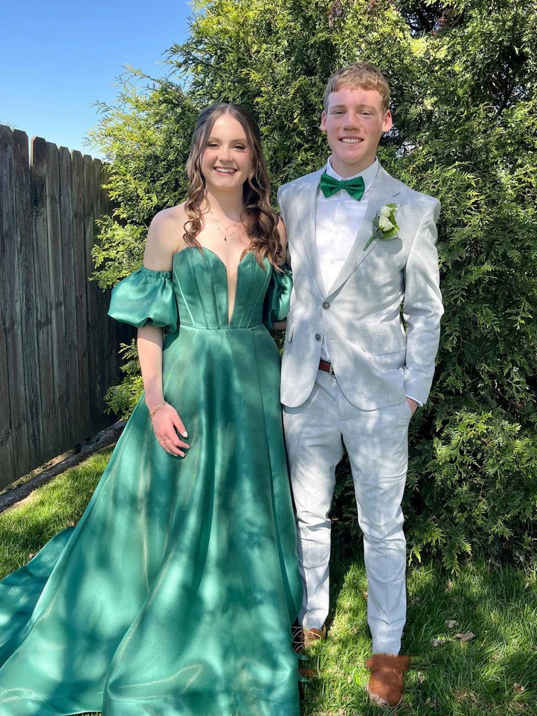 Strapless V Neck Green Long Prom Dresses, V Neck Green Formal Dresses, Green Evening Dresses with Train nv1504