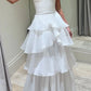 Strapless White Pleated Layers Long Prom Dress Sleeveless Evening Gown  nv1596