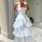 Strapless White Pleated Layers Long Prom Dress Sleeveless Evening Gown  nv1596