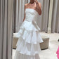 Strapless White Pleated Layers Long Prom Dress Sleeveless Evening Gown  nv1596