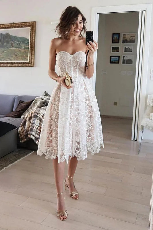 White Short Sweetheart Homecoming Dress Off Shoulder Cocktail Dress nv1746