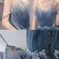 Blue gorgeous shiny elegant applique long tulle ball gown evening gown graduation dress nv55