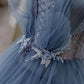 Blue gorgeous shiny elegant applique long tulle ball gown evening gown graduation dress nv55