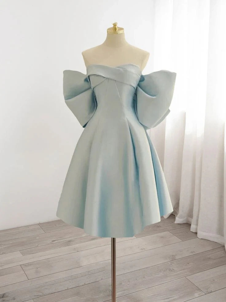 Blue sweetheart neck satin homecoming dress prom dress evening dress party dress nv1854