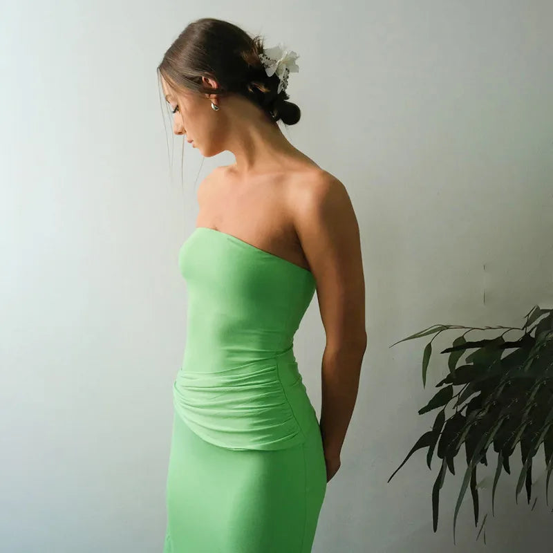 Green solid color simple tight strapless prom dress evening dress party dress nv1937