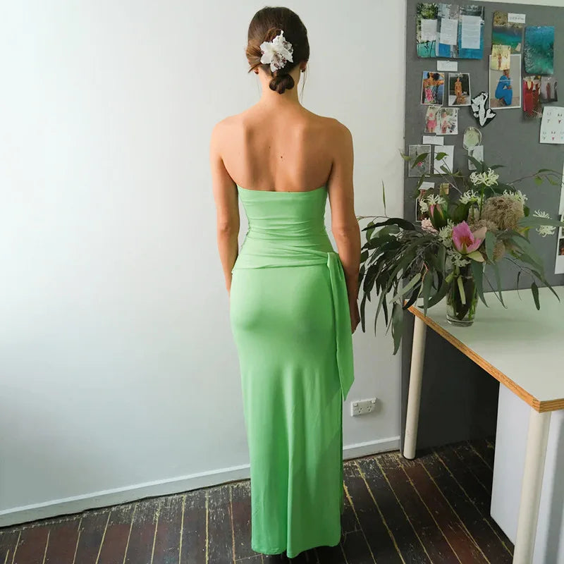 Green solid color simple tight strapless prom dress evening dress party dress nv1937