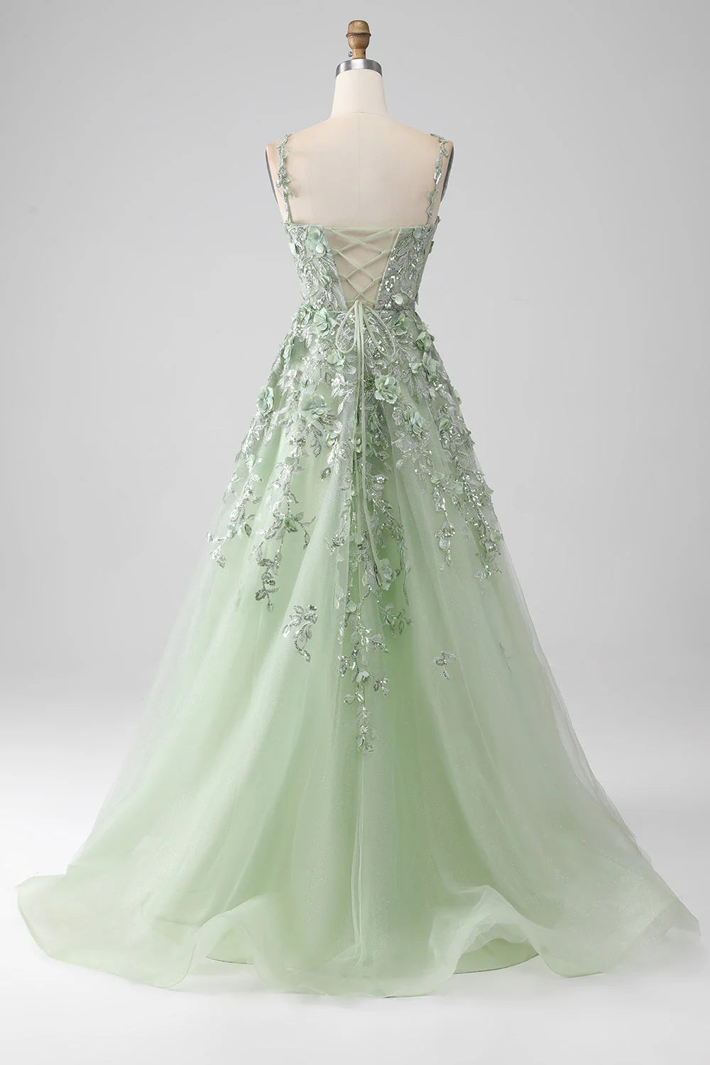 Sage A-Line Long Corset Appliqued Prom Dress  nv1595