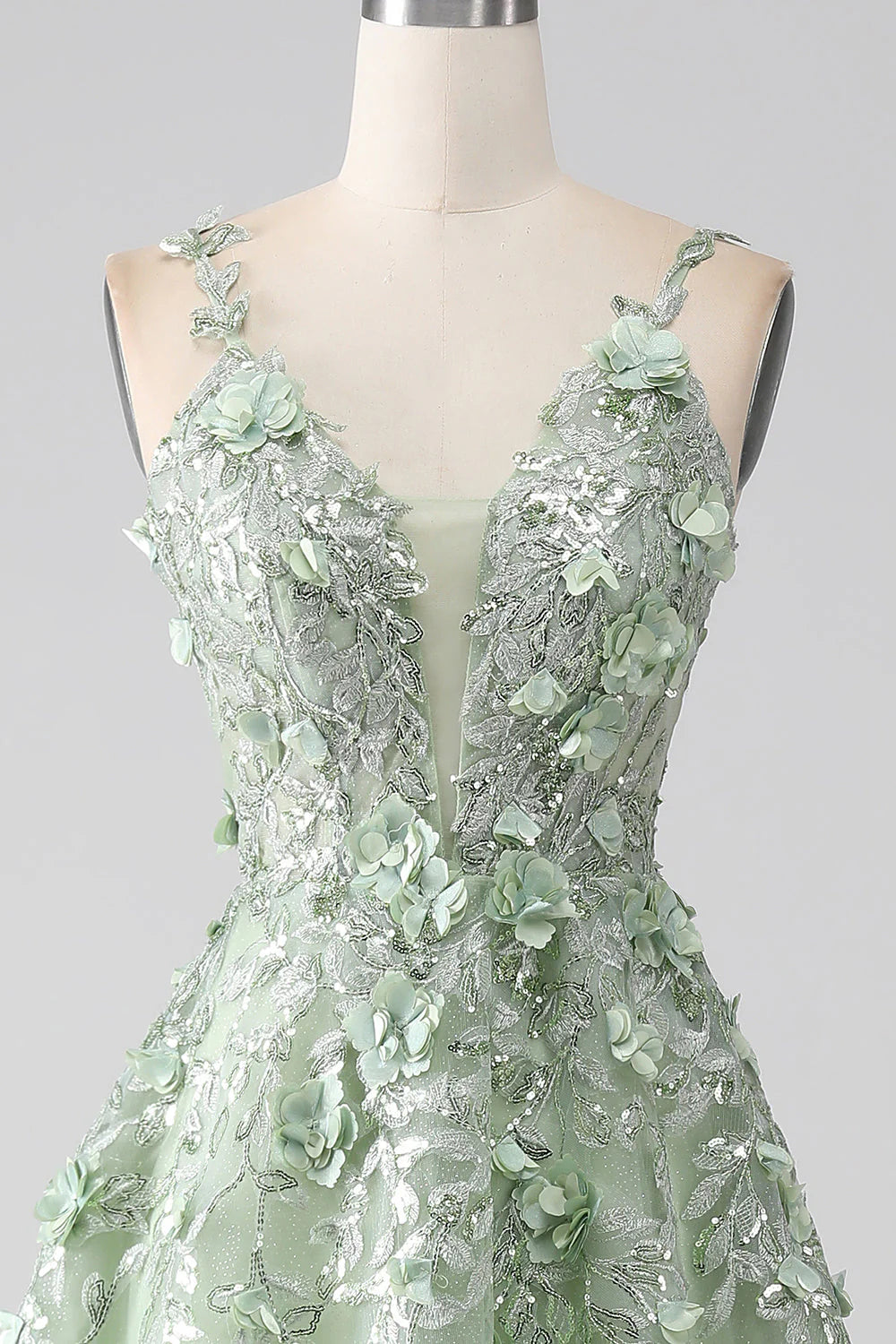 Sage A-Line Long Corset Appliqued Prom Dress  nv1595