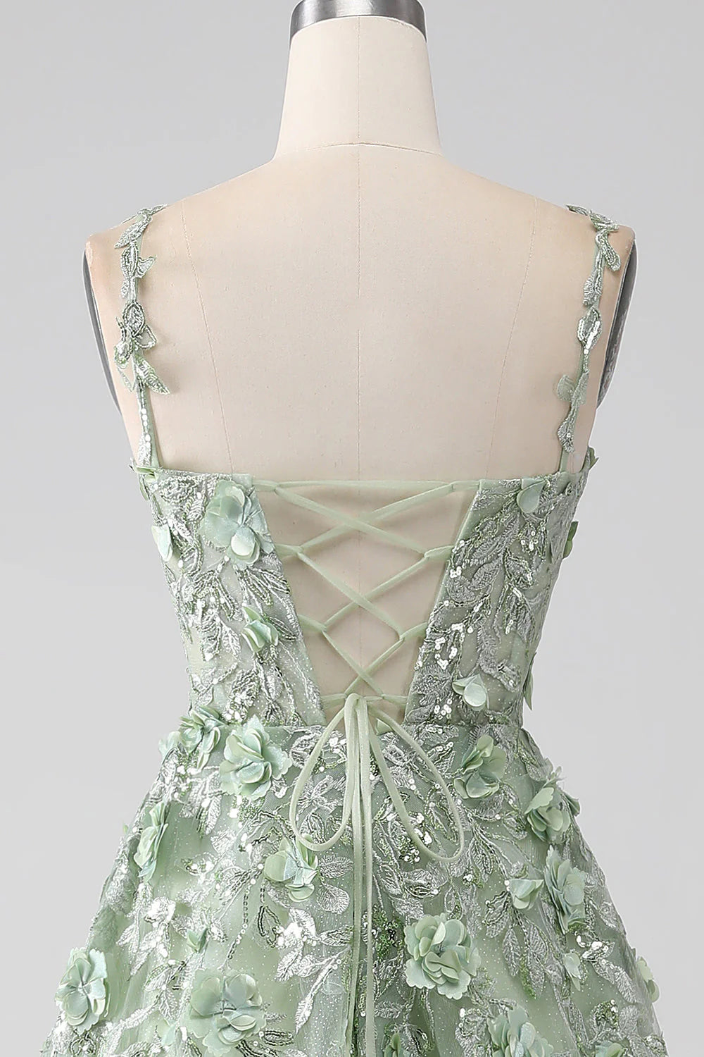 Sage A-Line Long Corset Appliqued Prom Dress  nv1595