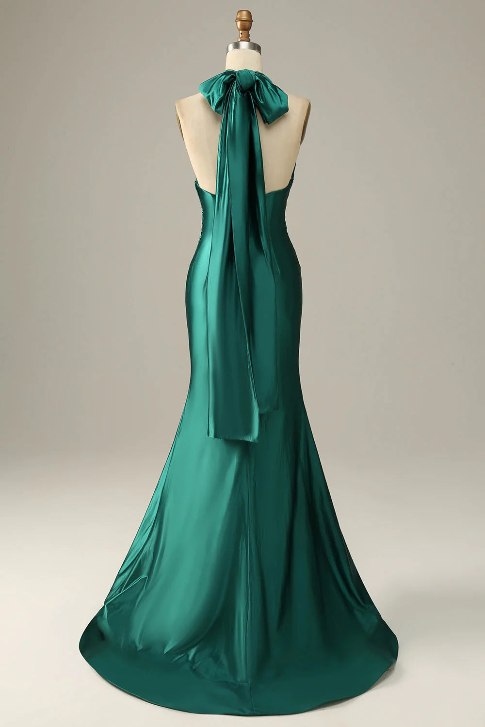 Dark Green Halter Lace Up Mermaid Prom Dress With Slit nv1649