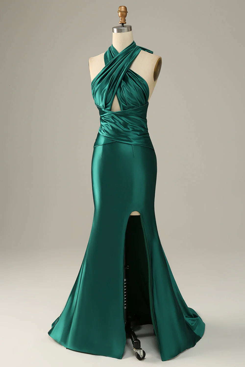 Dark Green Halter Lace Up Mermaid Prom Dress With Slit nv1649