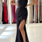 Stunning Satin Long Prom Dress Side Slit Evening Dress Blacknv1613