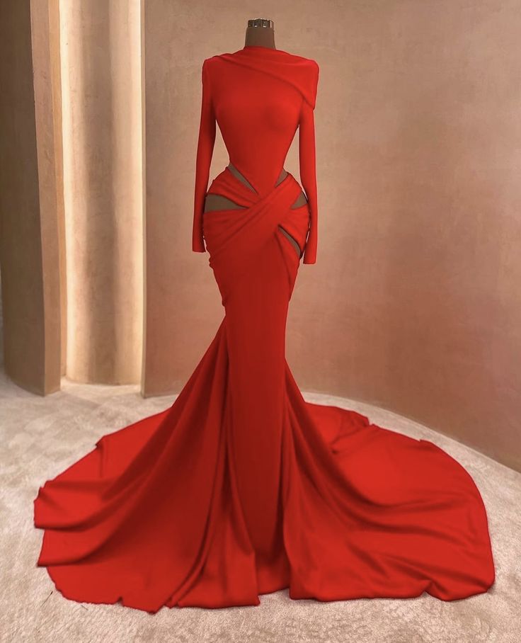 Robe de soirée élégante à bretelles longues et sexy, haut tube rouge à la mode, manches longues/sans manches, robe de bal traînante nv3281