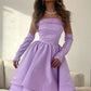 Purple Strapless Satin A-Line Short Prom Dress Homecoming Dress Birthday Dress Evening Dress nv2108