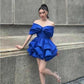 Blue off-the-shoulder fashion bud short evening dress party dress homecoming dress nv2871